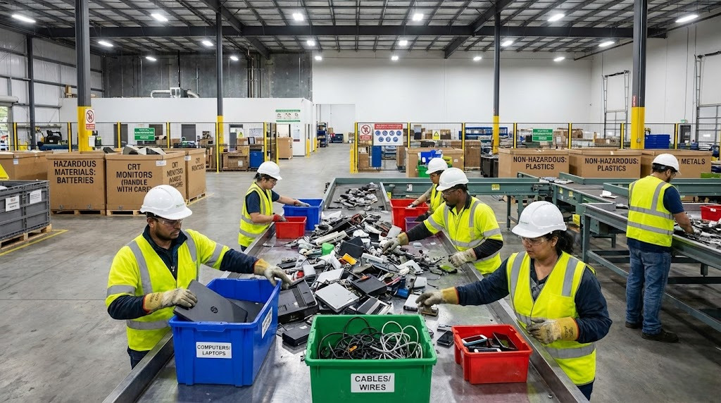 Electronic devices collected for e-waste recycling